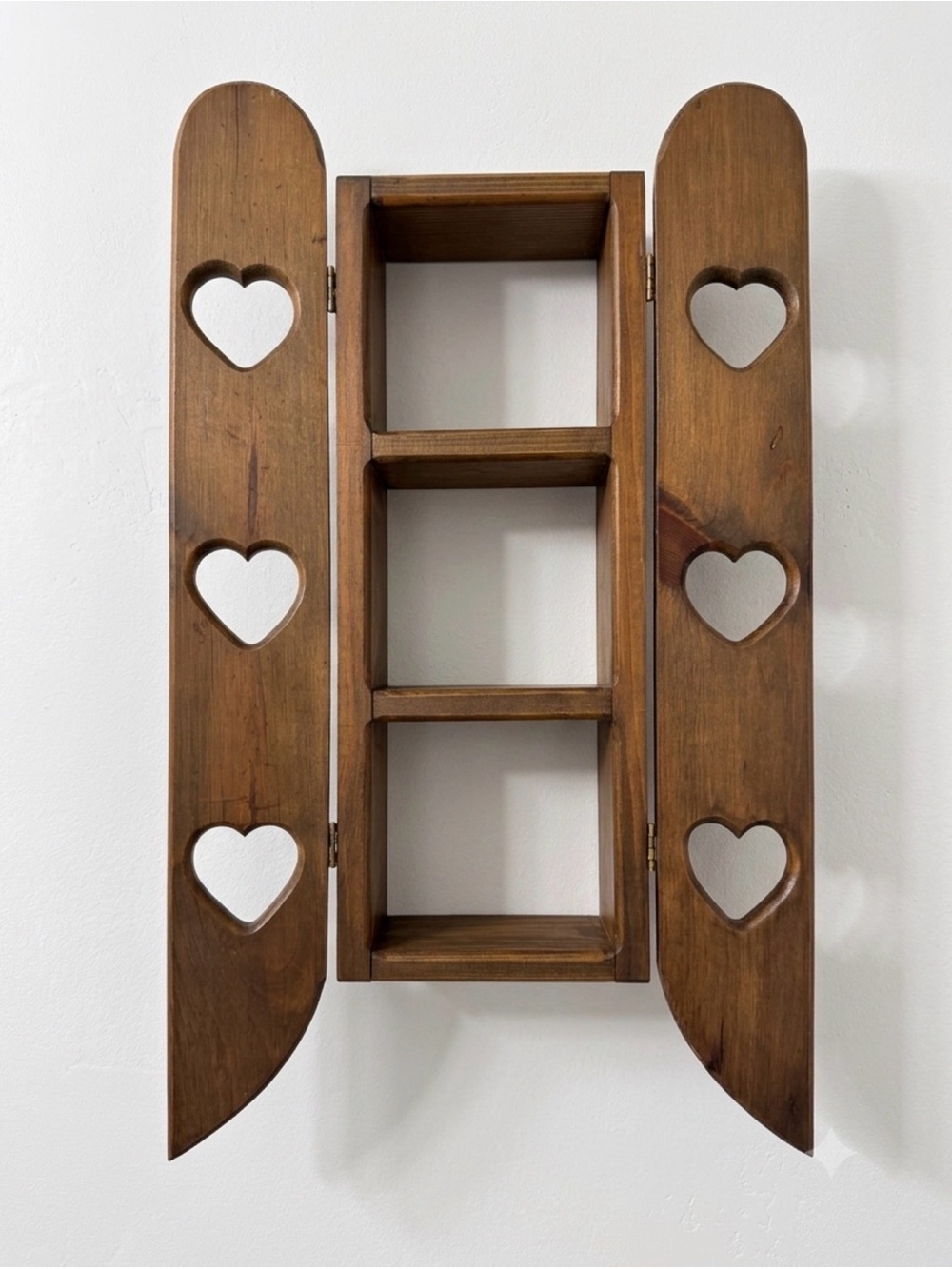 Vintage Wood Cabinet Shelf Heart Doors Wall Hung Nick Nack Grandmacore